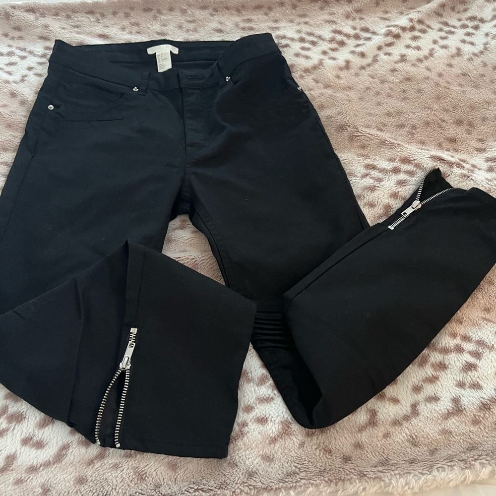 H & M moto skinny low rise jeans ankle sipper size 6